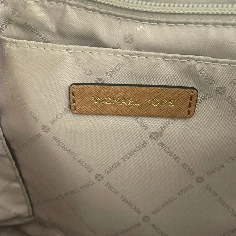 Michael Kors Brown MK Signature Tote with Tan Trim and Gold Accent - Picture 8 of 9